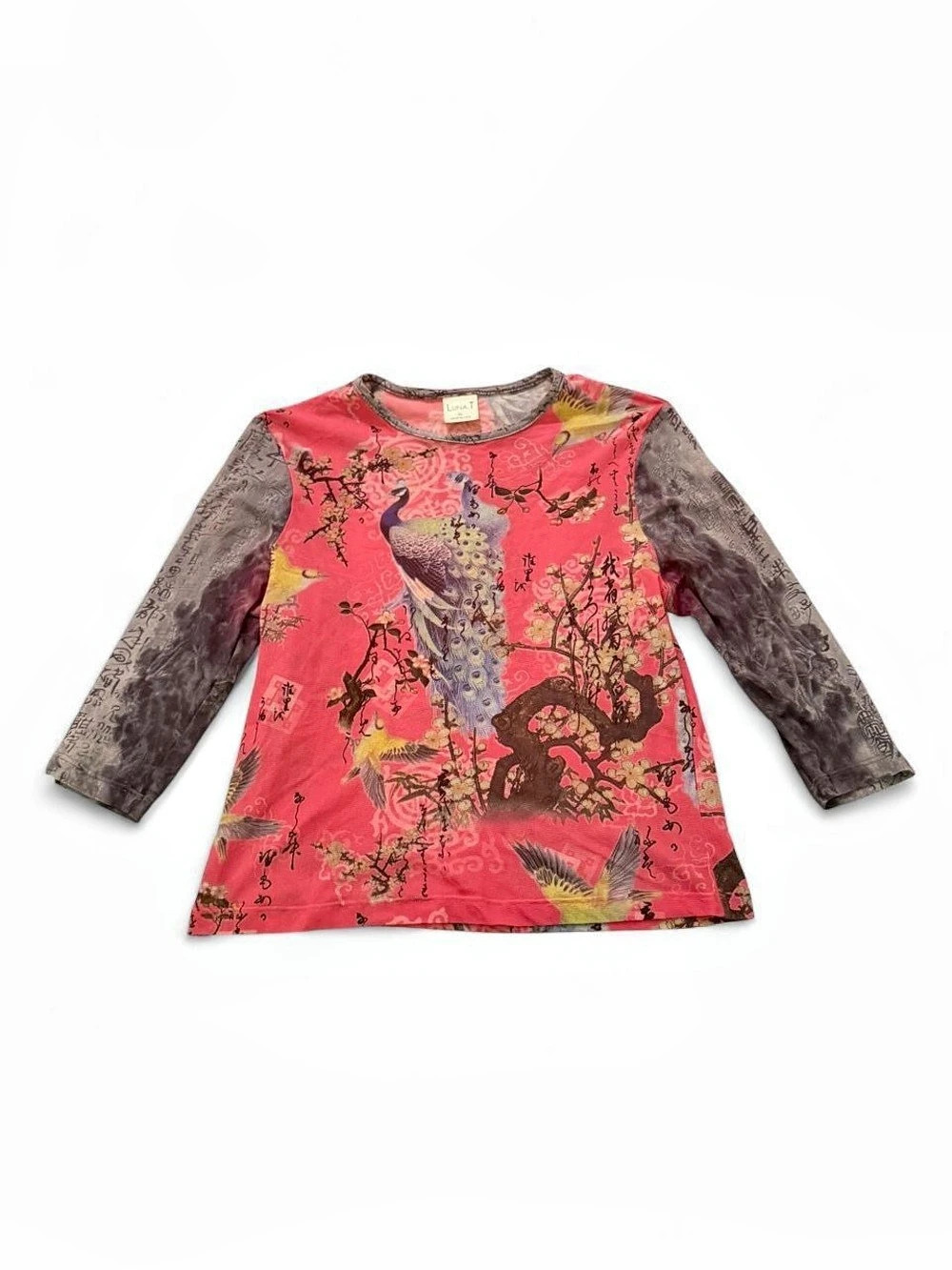 Mesh Floral 3/4 Sleeve Top in Pink & Gray